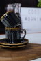 Hermia Juego de Tazas de Café y Platillos Negro y Dorado (12 Piezas)
